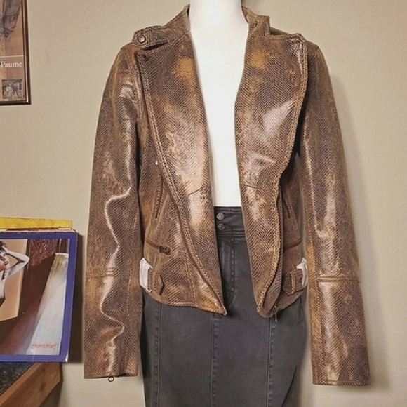 NWT🐍 Free People Python Snake Faux Leather Golden Jacket, Large - Picture 10 of 16